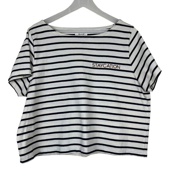 Madewell Striped Embroidered Staycation Crop Tee Size Large - Picture 2 of 12